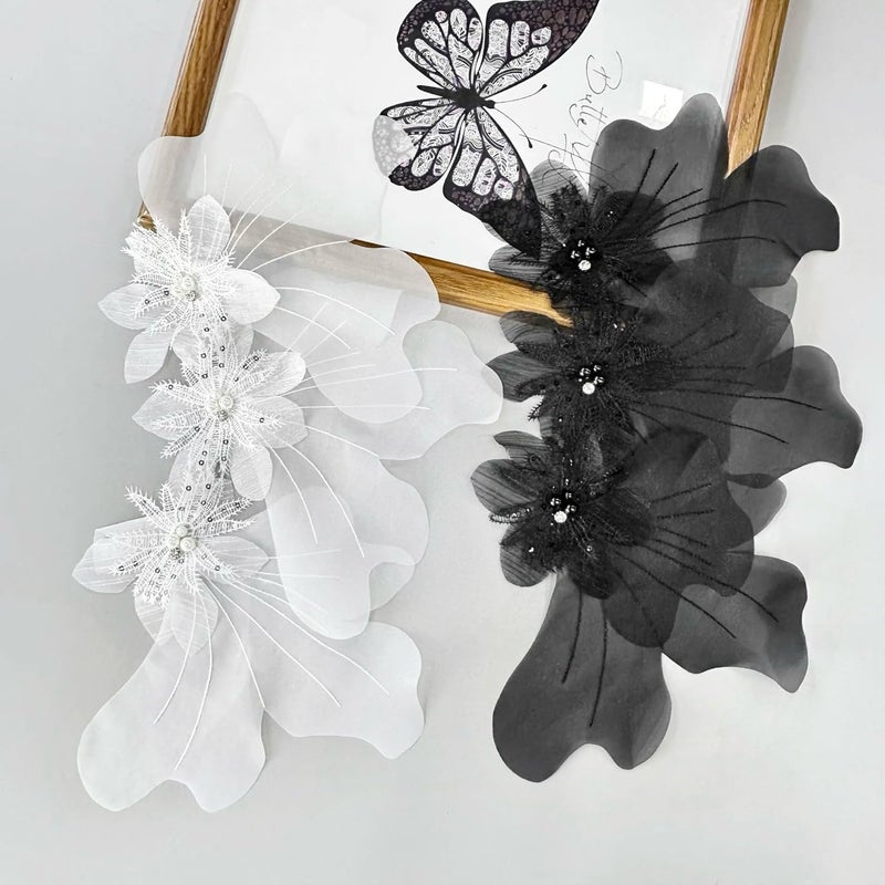 JRYYR Flower Lace Appliques, 3D Embroidery Patches for Dresses, Flower Appliques for Clothing, Bags, Jewelry DIY Crafts (Black-1) - Image 5